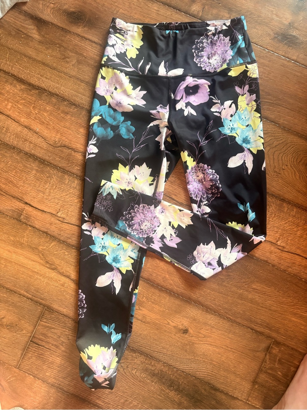 Fila Black Floral Leggings with Yellow, Purple & Blue Blooms